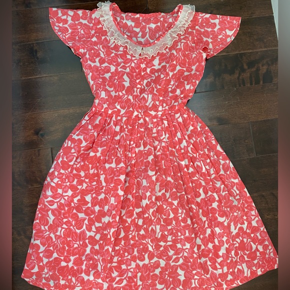 Poppy Pink Bright Floral 1940’s Dress with Ruffle Pleat Neckline - The Notebook - Picture 11 of 11